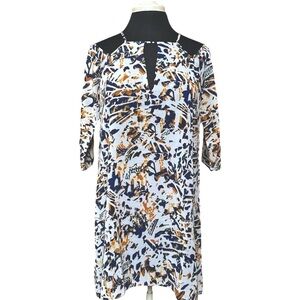 THREE EIGHTY TWO Multicolor Cold Shoulder Abstract Print Shift Dress NWT Sz S